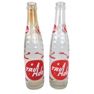 Set of 2 1960s Vintage TRU-ADE 10oz ACL Glass Soda Bottles, Carpentersville IL